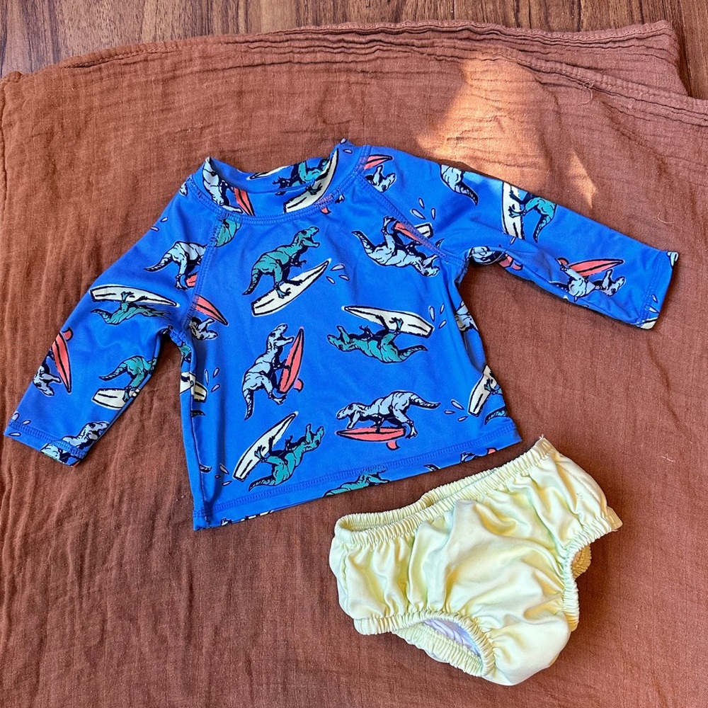 Baby Boy Dinosaur Surfing Swim Set